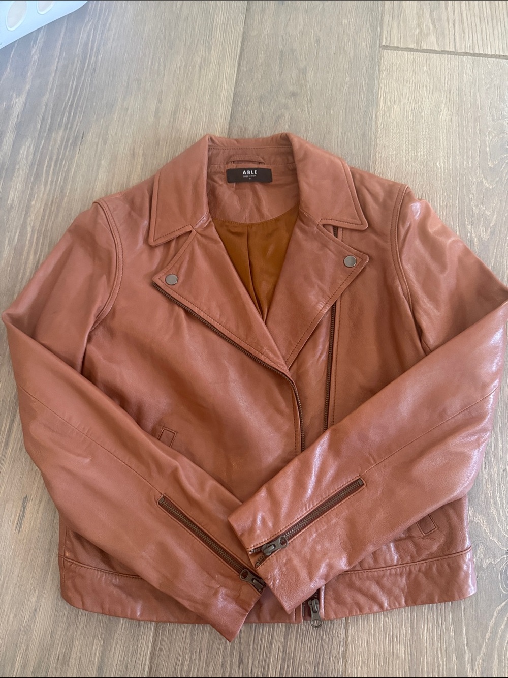 Able Maha Women's cognac Leather Moto Jacket